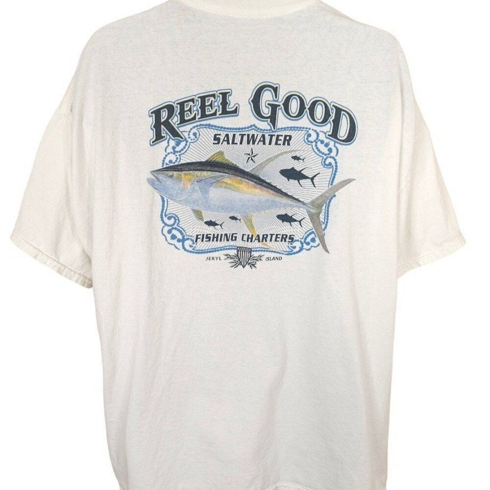 Vintage Sportfishing T Shirt Mens Size XL White Y2K Yellowfin Tuna Reel Good